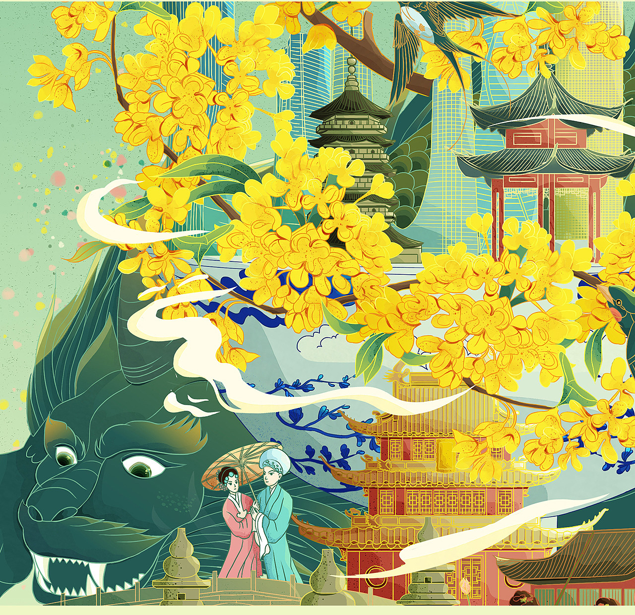 城市瑞兽系列插画——北京 杭州 西安 成都（图ZMzM5OTMzMTM2） - 商业插画 - 站酷设计师拾亖的插画原创素材 - 站酷ZCOOL