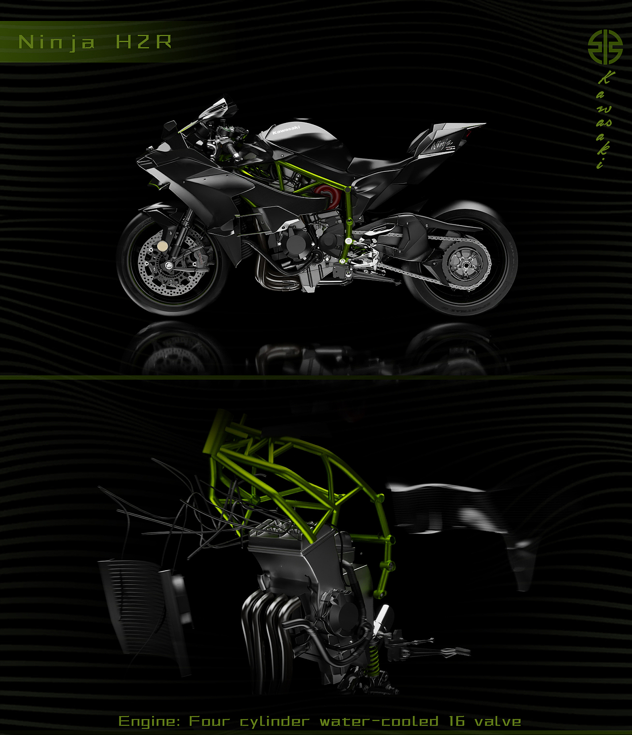 川崎H2R,机车,产品动画展示,效果图