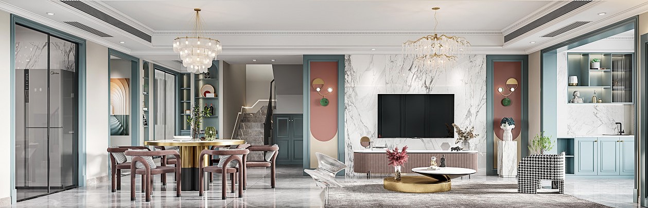简欧式风格客餐厅效果图设计