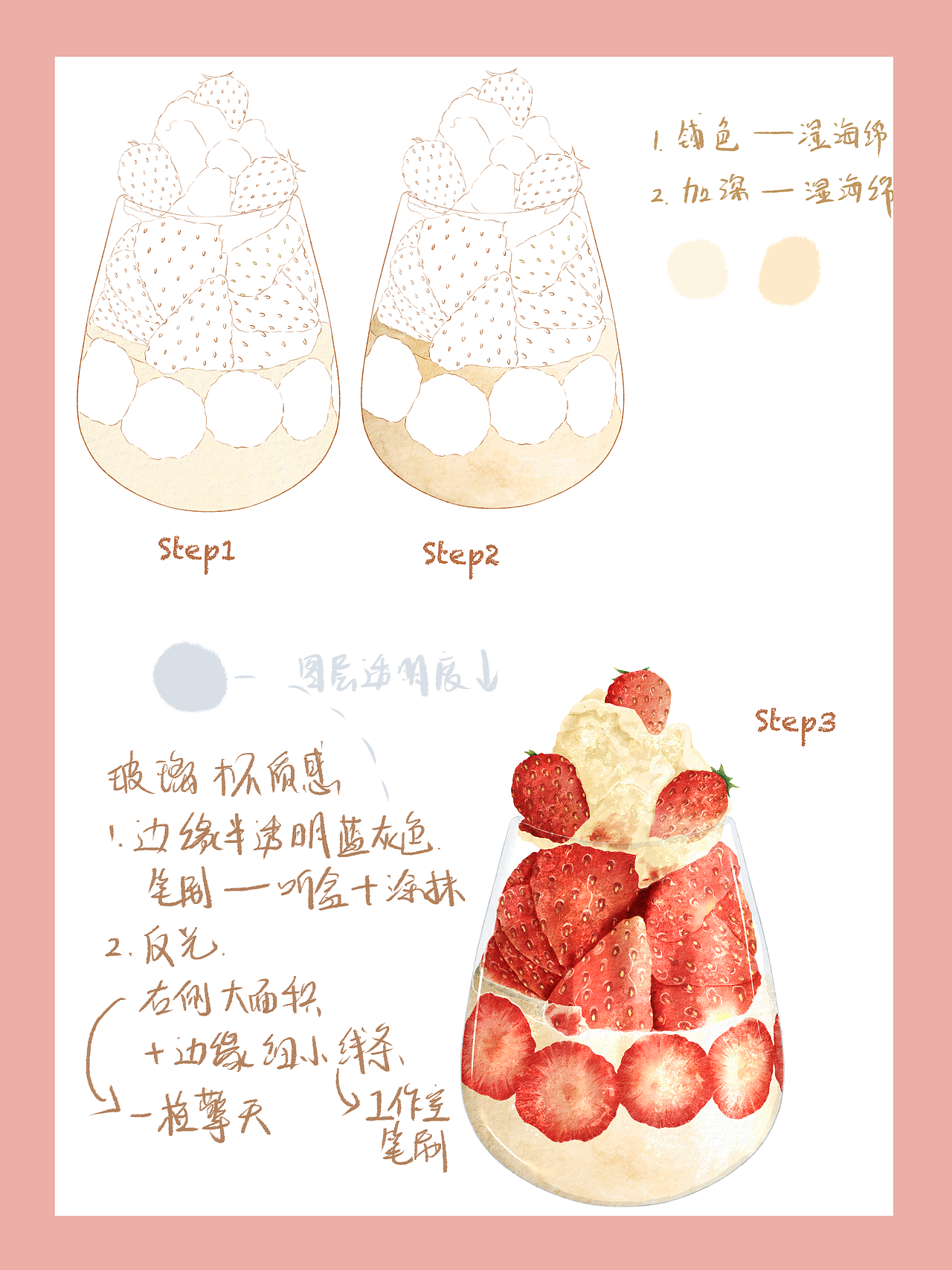 水彩甜品步骤图（图ZMzQxNTg2MTIw） - 商业插画 - 站酷设计师是醋栗呀原创素材 - 站酷ZCOOL