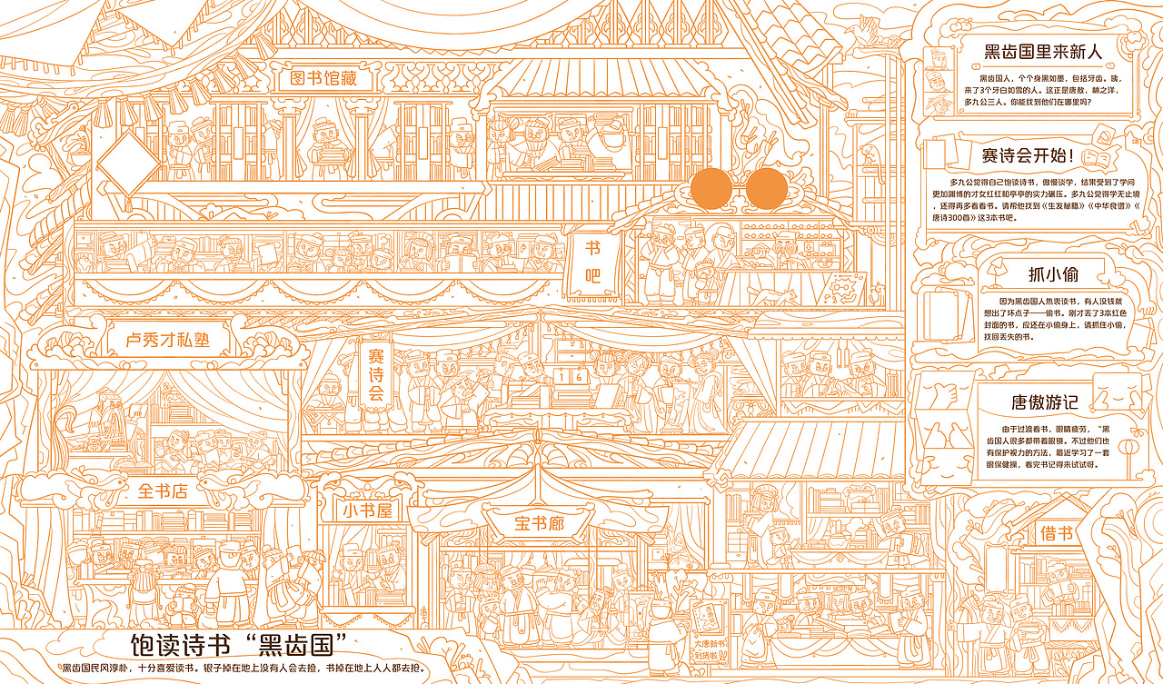 繁密绘本—《镜花缘》观察力绘本的一些线稿（图ZMzYwODA0NDYw） - 儿童插画 - 站酷设计师泽维喵君原创素材 - 站酷ZCOOL