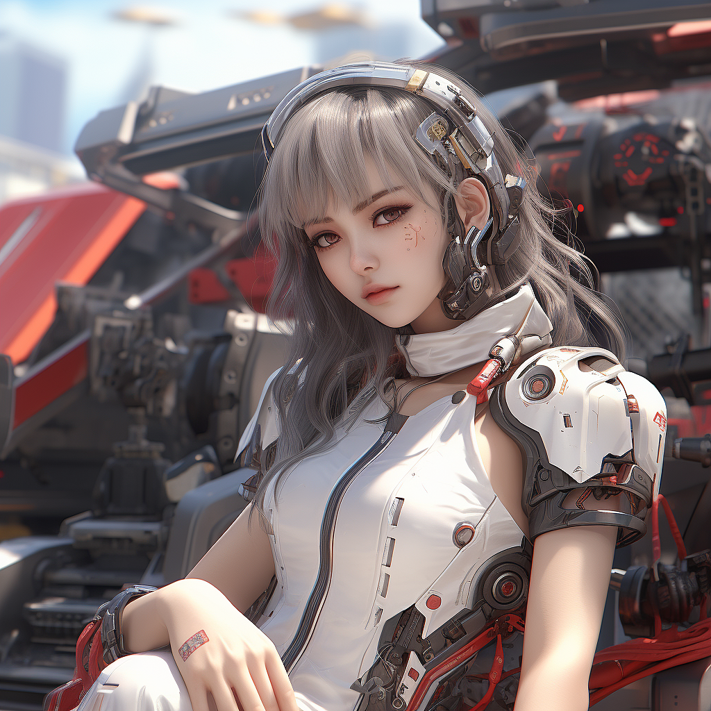 莫兰迪色系科幻机械女孩立绘