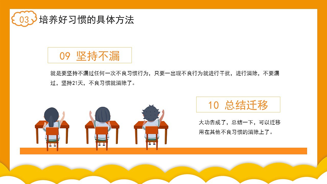 橙色卡通养成好习惯消除坏习惯主题课件PPT模板
