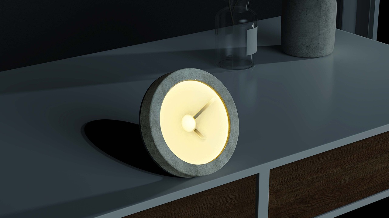 夜晚时内部可以点亮,磨砂的质感给人带来月球表面的感觉。此刻的时钟在的灯光衬映下宛如明月。