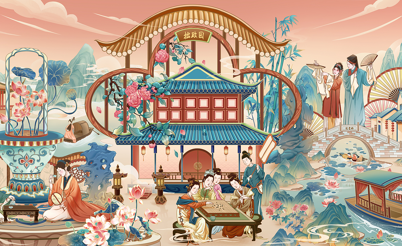 苏州风物志/城市国风长卷/文创包装插画（图ZMzMwNTY5OTI4） - 商业插画 - 站酷设计师甜酱插画设计原创素材 - 站酷ZCOOL
