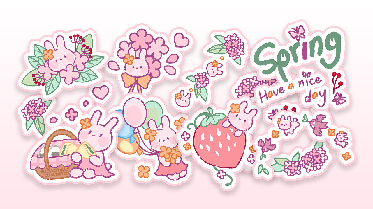 美图秀秀×橙花兔和白熊 | 春日橙花兔贴纸设计