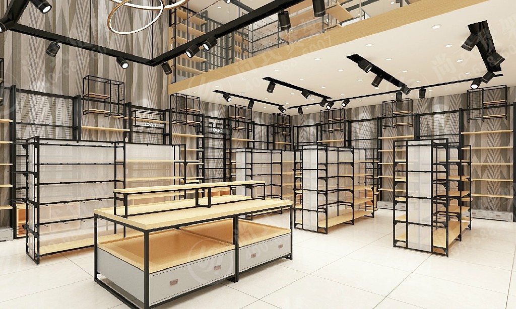 新品饰品百货货架造型网框设计精品店展架效果图