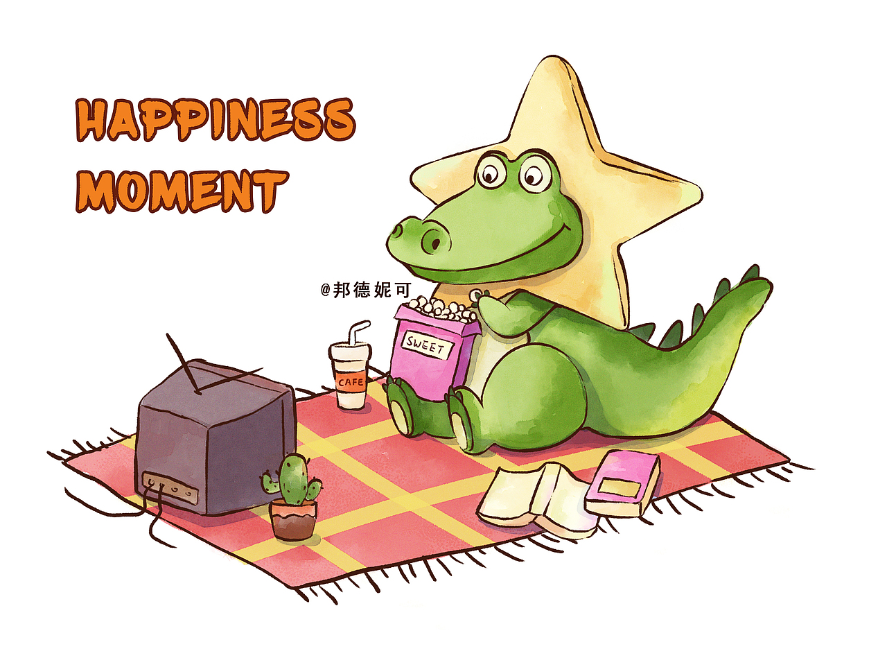 水彩動(dòng)物系列--鱷魚寶寶愛看電視（圖ZMzI1NzcwMDQ0） - 兒童插畫 - 站酷設(shè)計(jì)師邦德妮可原創(chuàng)素材 - 站酷ZCOOL