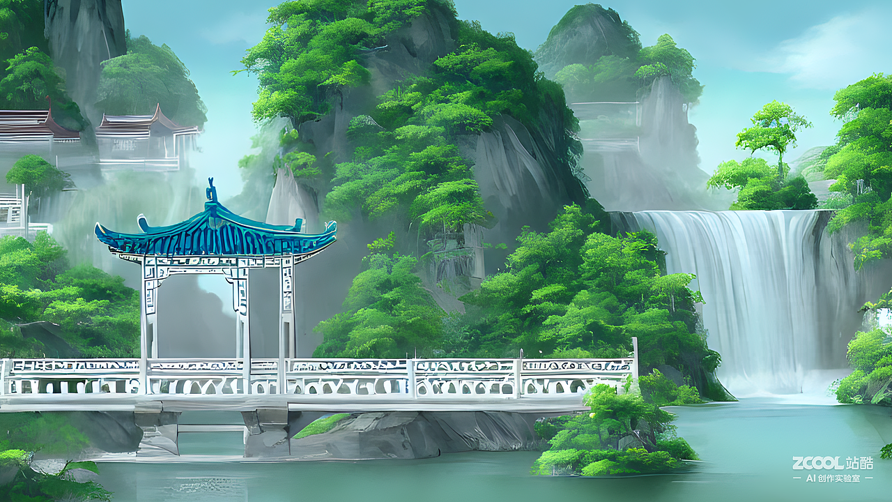 #AI创作实验室#亭台流水