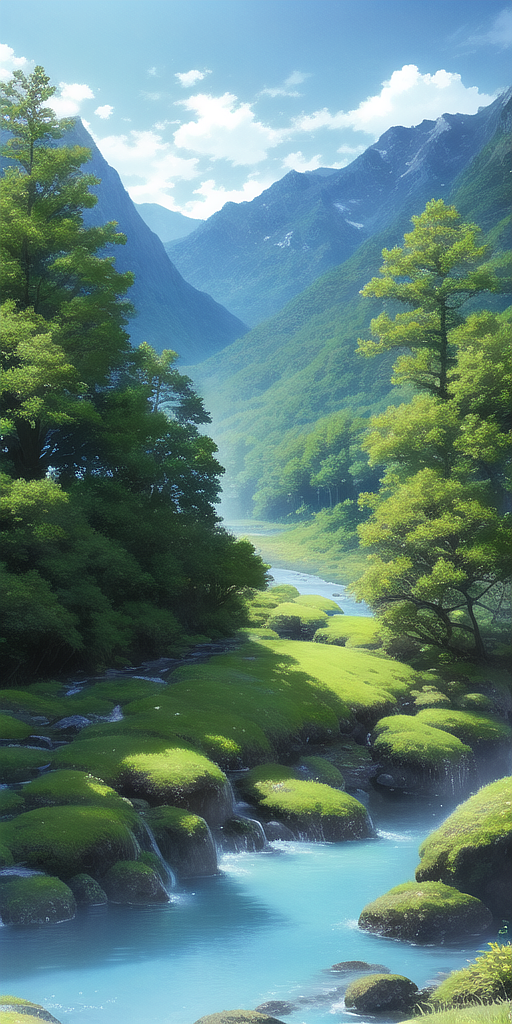 晴空,山脉,森林,河流（图ZMzMwMjE5NDY4） - AI作品 - 站酷设计师绘画小虾米原创素材 - 站酷ZCOOL
