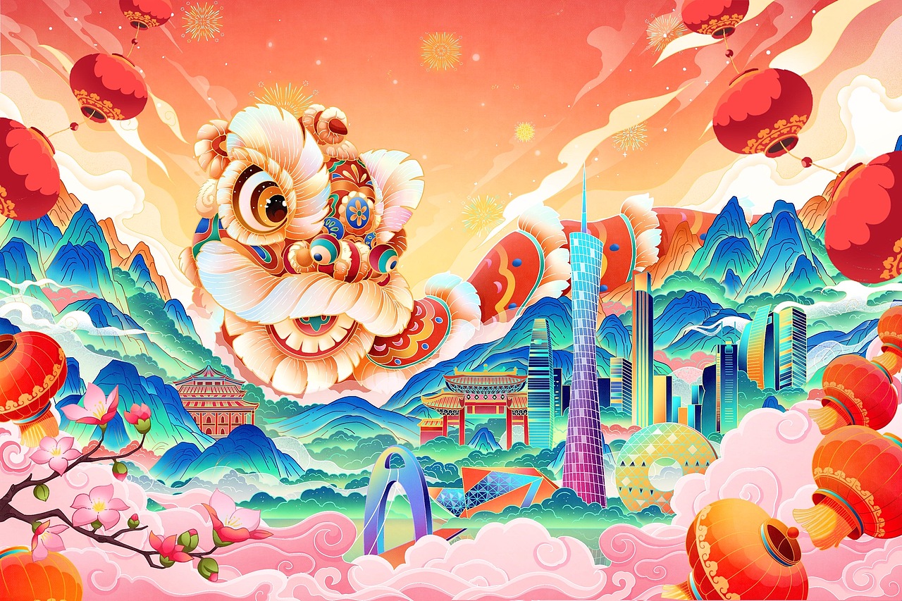 狮舞岭南国潮包装插画（图ZMzMwMjI4MzM2） - 商业插画 - 站酷设计师54阿毛呀原创素材 - 站酷ZCOOL