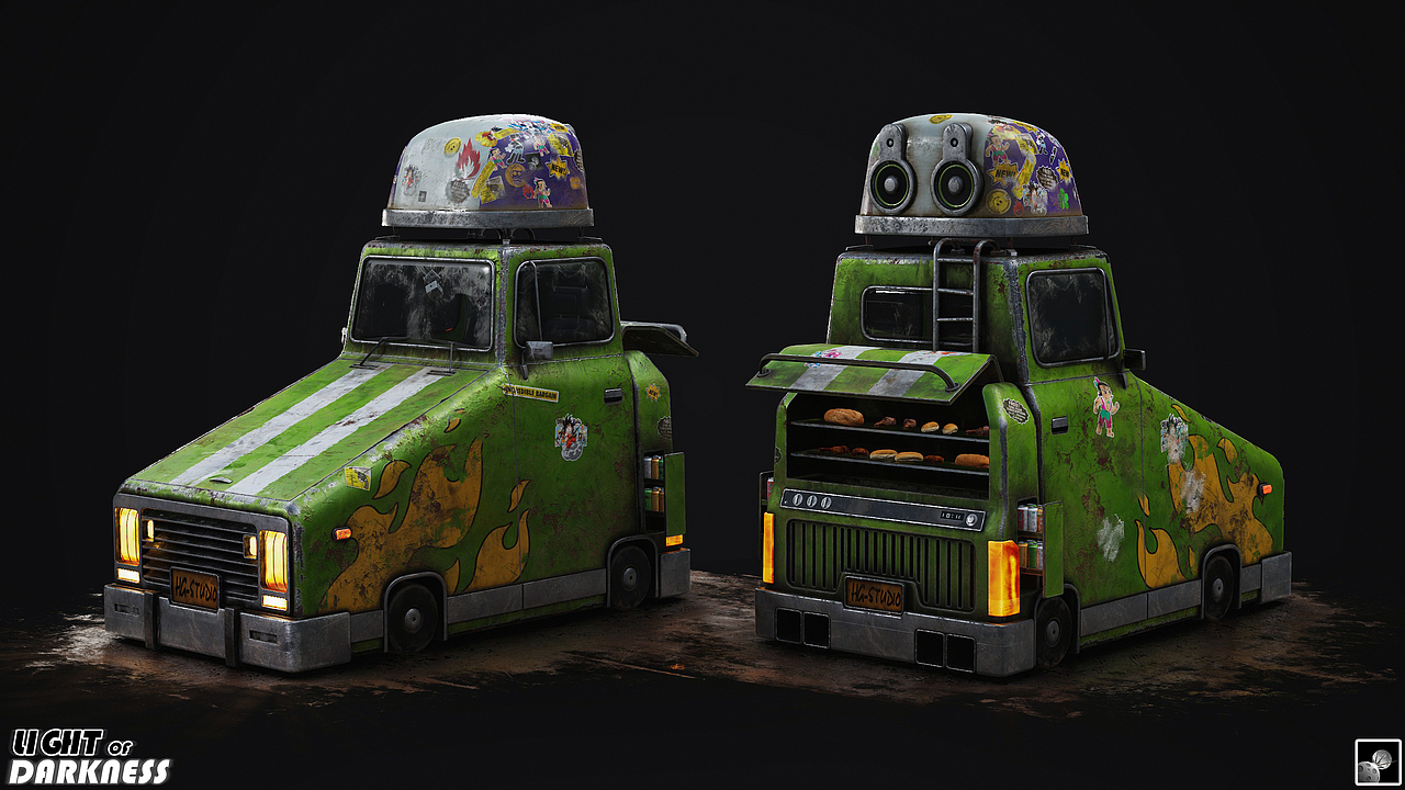 破旧的小卡通汽车