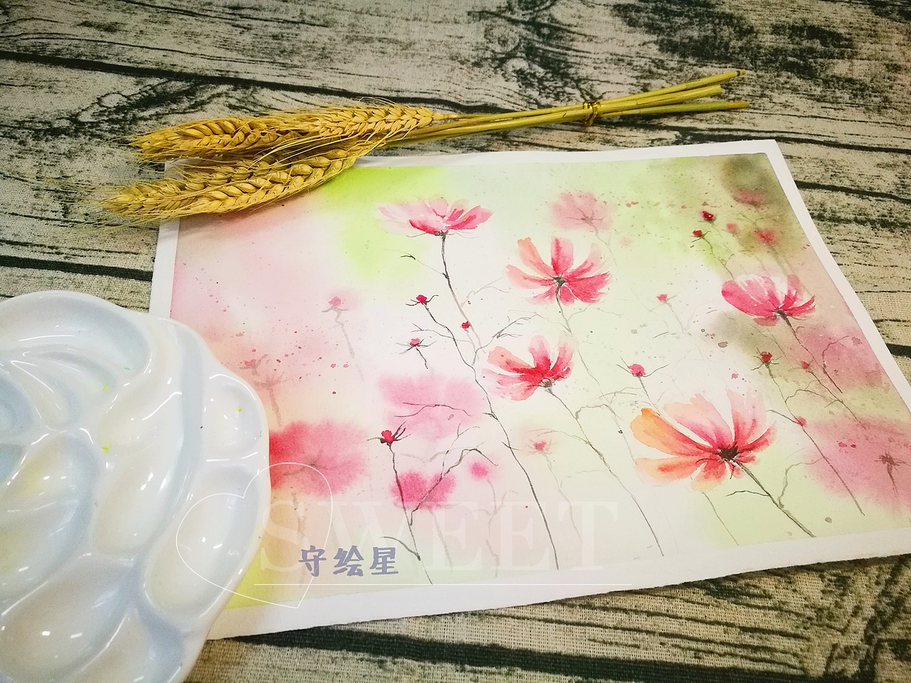 水彩写意风格桑花海