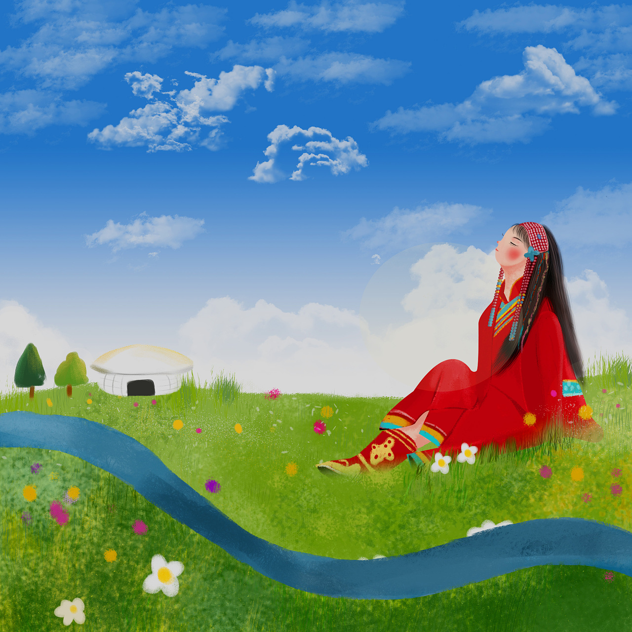 《草原姑娘》——原创作品|插画|创作习作|付亚兰 - 原创作品 - 站酷 