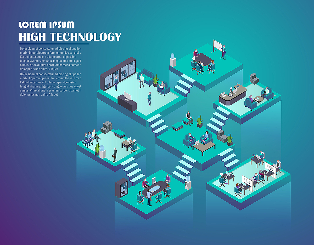 商务分布式插画 大数据上云 2.5D插画素材