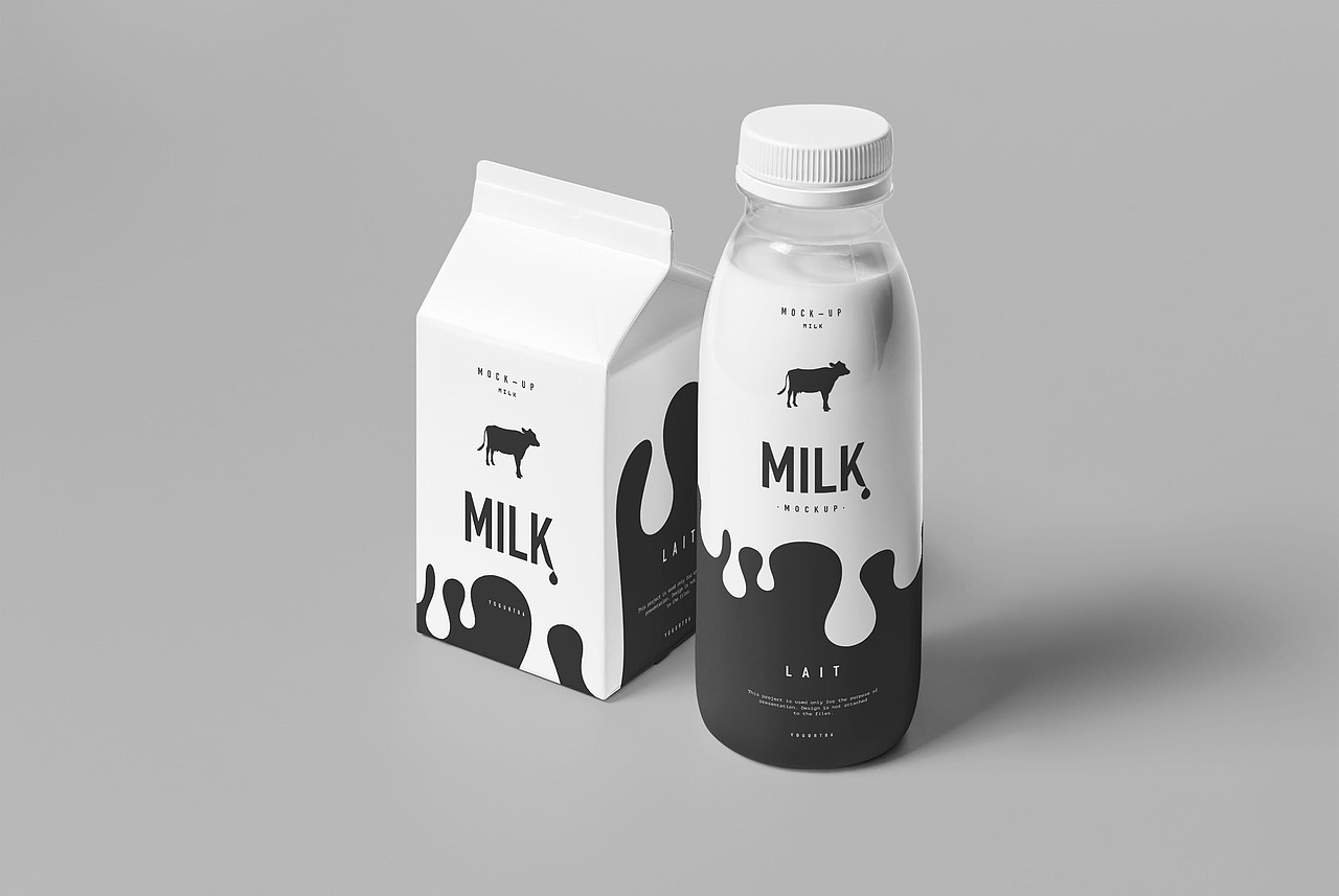 精致高端黑白牛奶包装样机素材下载milkmockup