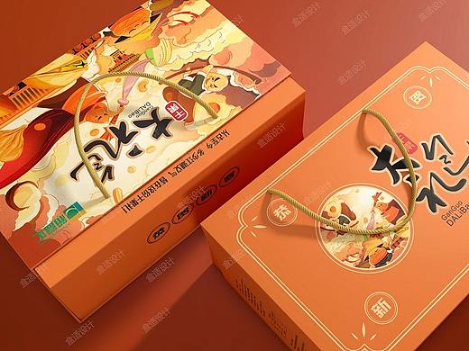 箱盒汇 | ：国潮风金黄色系干果春节礼盒包装设计