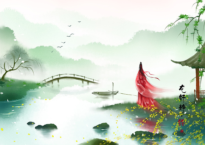 古风山水意境插画