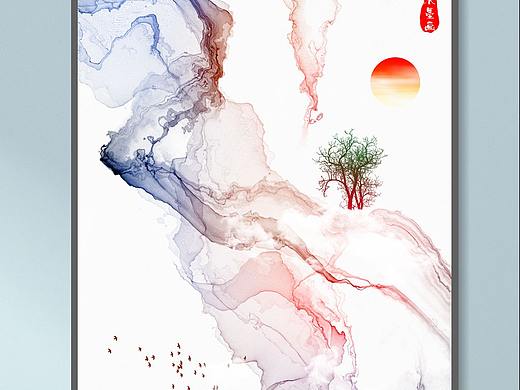 新中式水墨意境山水玄关客厅装饰画