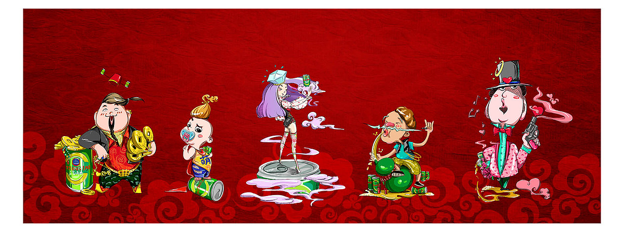 青岛啤酒5神带你过大年H5（图ZNjg0Njg4MDA=） - 商业插画 - 站酷设计师大储储原创素材 - 站酷ZCOOL