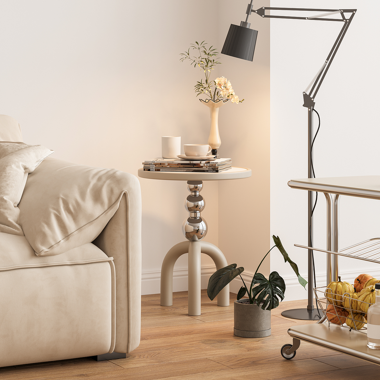 轻奢不锈钢球体边几