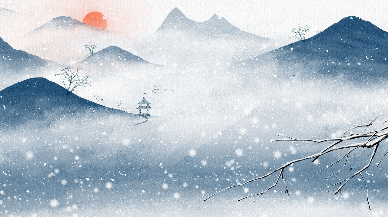 寒冬水墨山水插画场景|插画|创作习作|含宣script丶 - 原创作品