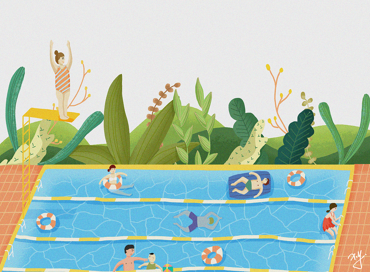 夏的游泳池|插画|商业插画|海绵地垫_原创作品-站酷zcool