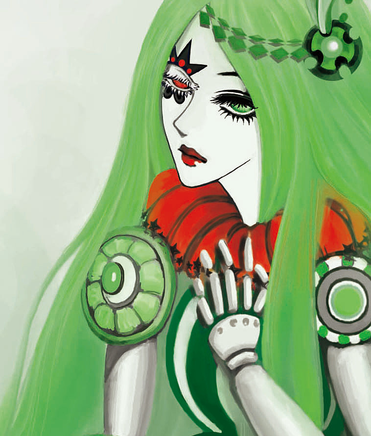 手绘板绿色悲伤木偶