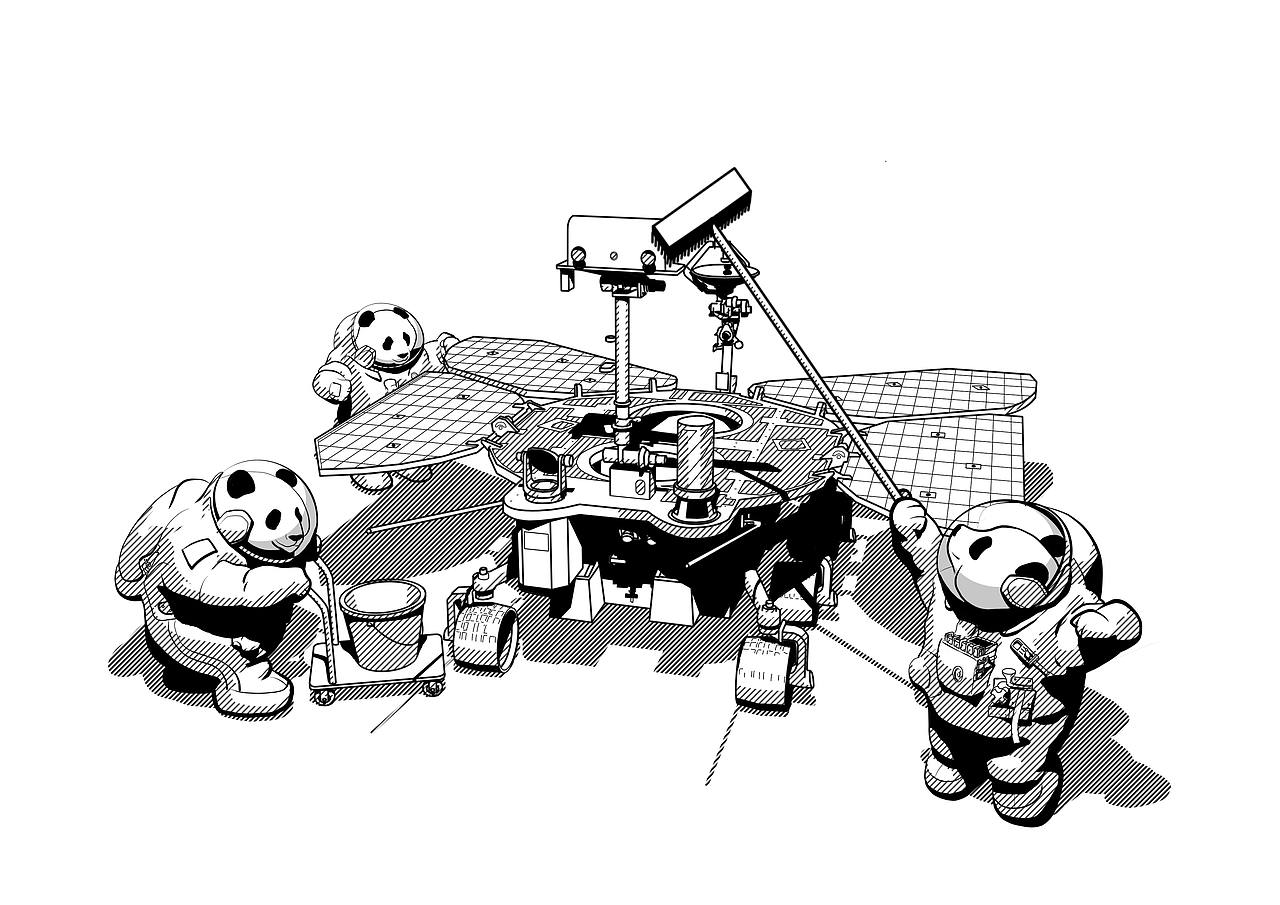 熊猫航天员洗火星车