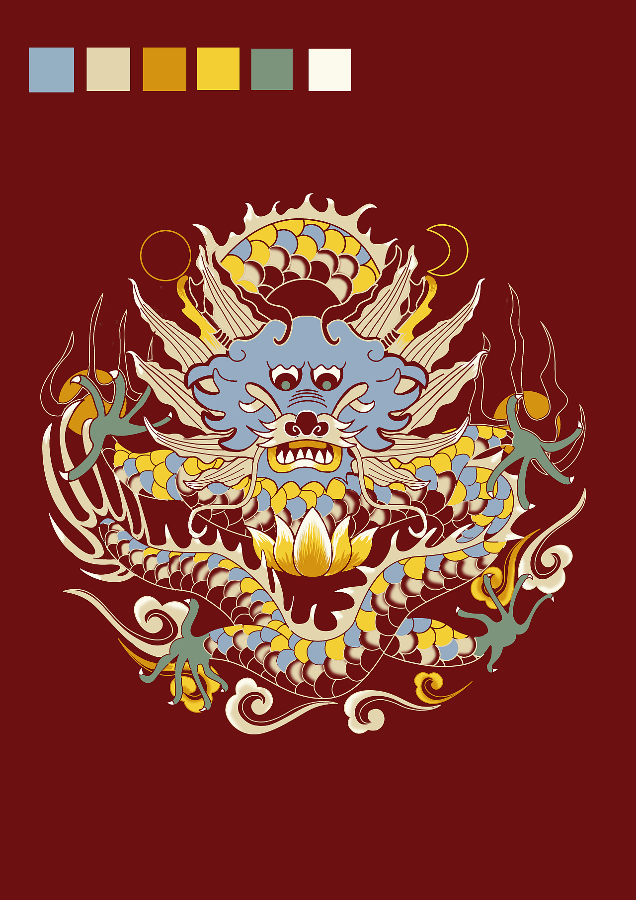 中国风刺绣唐装童装设计国潮商业插画原创鱼跃龙门仙鹤