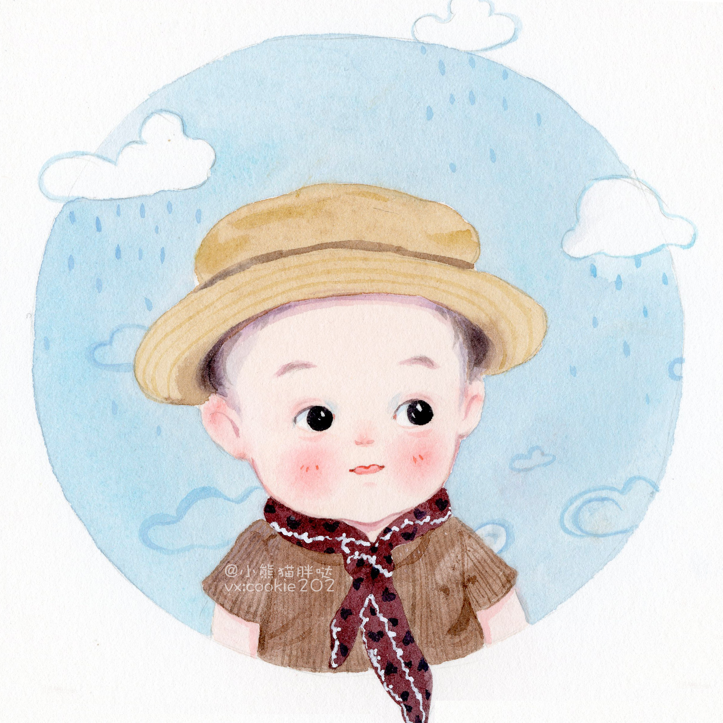 小熊猫胖哒水彩人物水彩教程小孩头像水彩宝宝画像