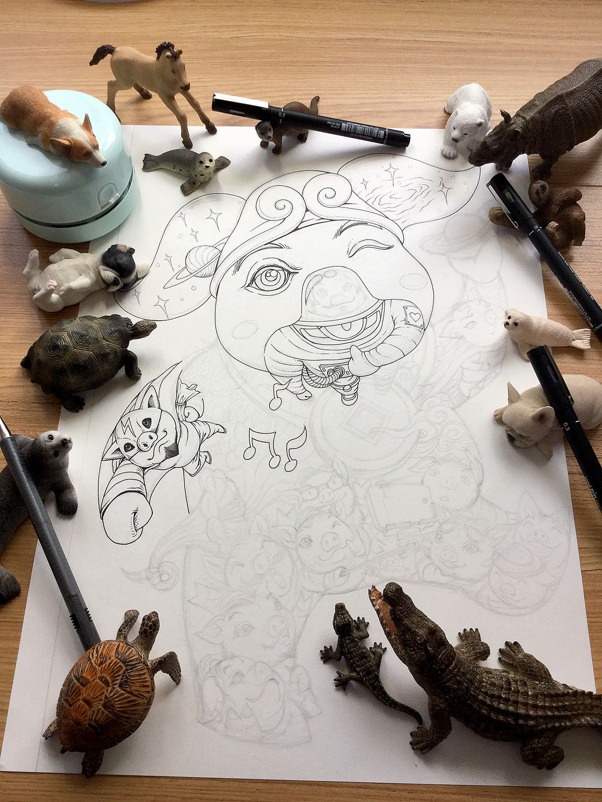 《萌猪部落》：“祝你平安，诸事顺利！”（图ZMTIxMDE4Mzgw） - 商业插画 - 站酷设计师傅淳强画者之旅原创素材 - 站酷ZCOOL
