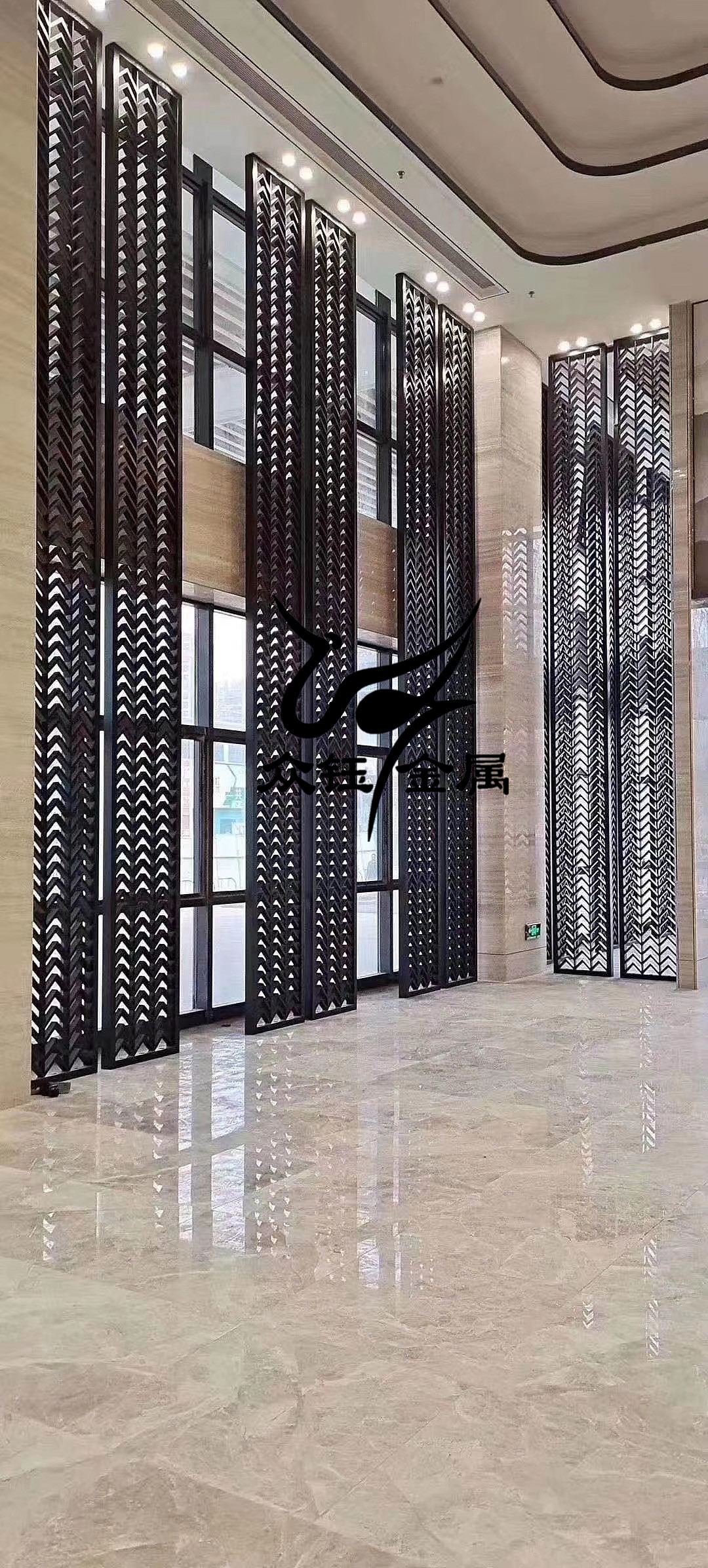 房地产售楼部景观凉亭不锈钢仿铜廊架格栅背景墙厂家