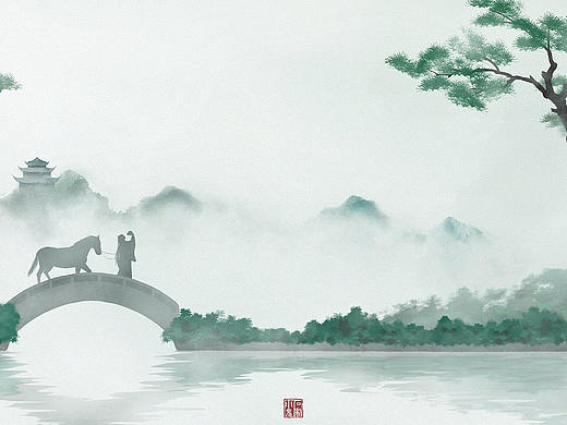 中国风山水人物插画