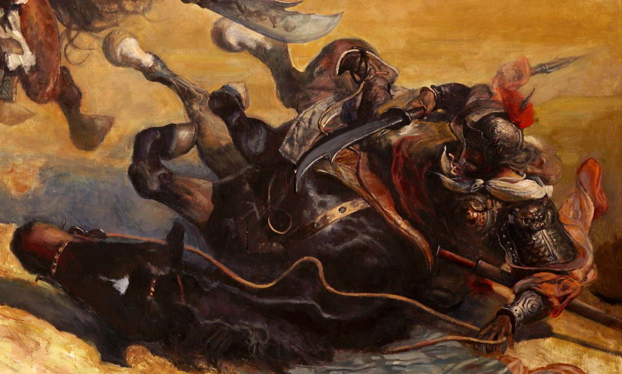 油画作品《温酒斩华雄》_王可伟站酷ZCOOL