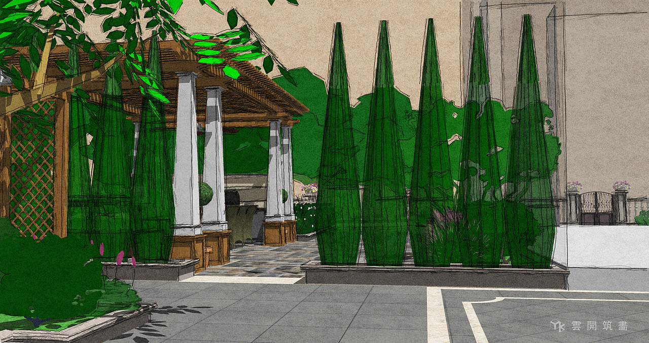 花园sketchup表现|三维|场景|云开筑画_原创作品-站酷zcool