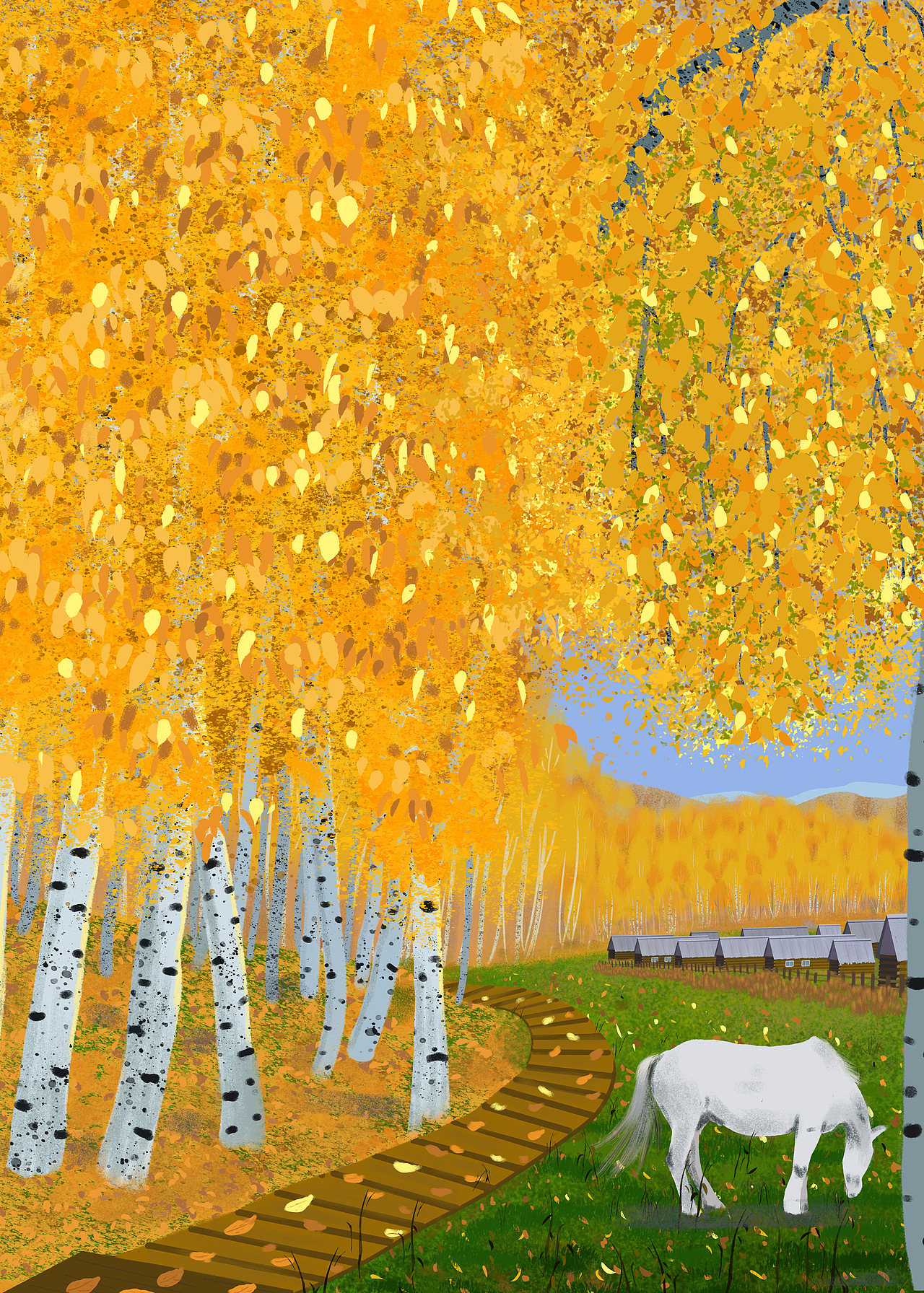 九月的白桦林|插画|创作习作|非也小野马_原创作品-站酷(zcool)