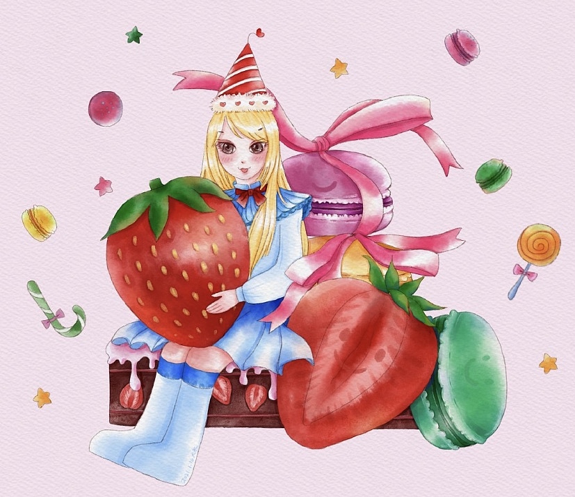 草莓马卡龙蛋糕女孩