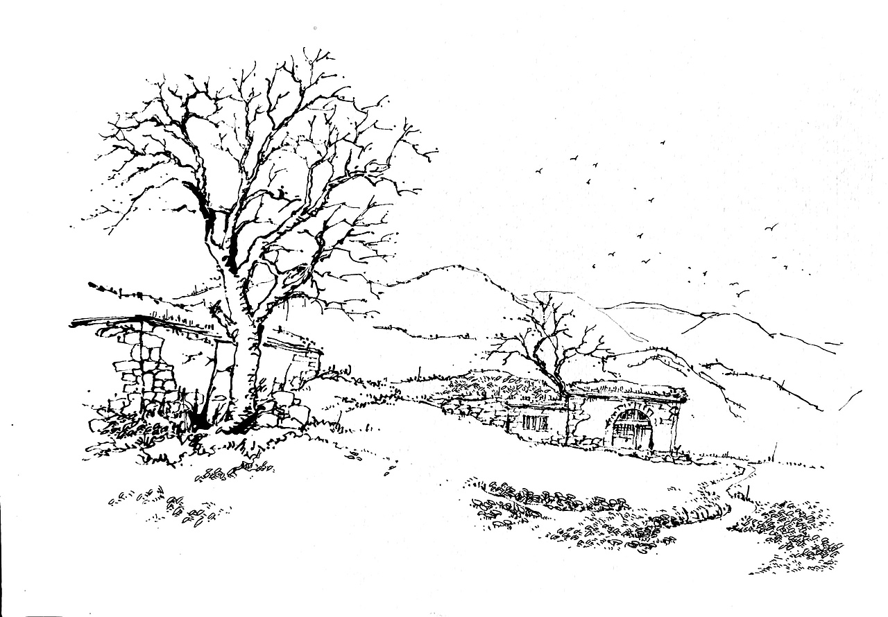 窑洞风景速写（图ZMjYzNTQ0NDQw） - 绘画 - 站酷设计师延杨红钢笔画原创素材 - 站酷ZCOOL