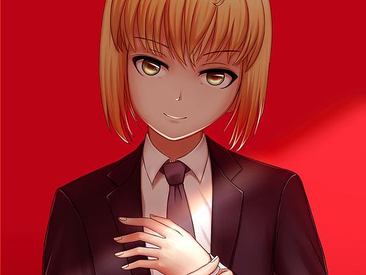 saber西装同人日系插画