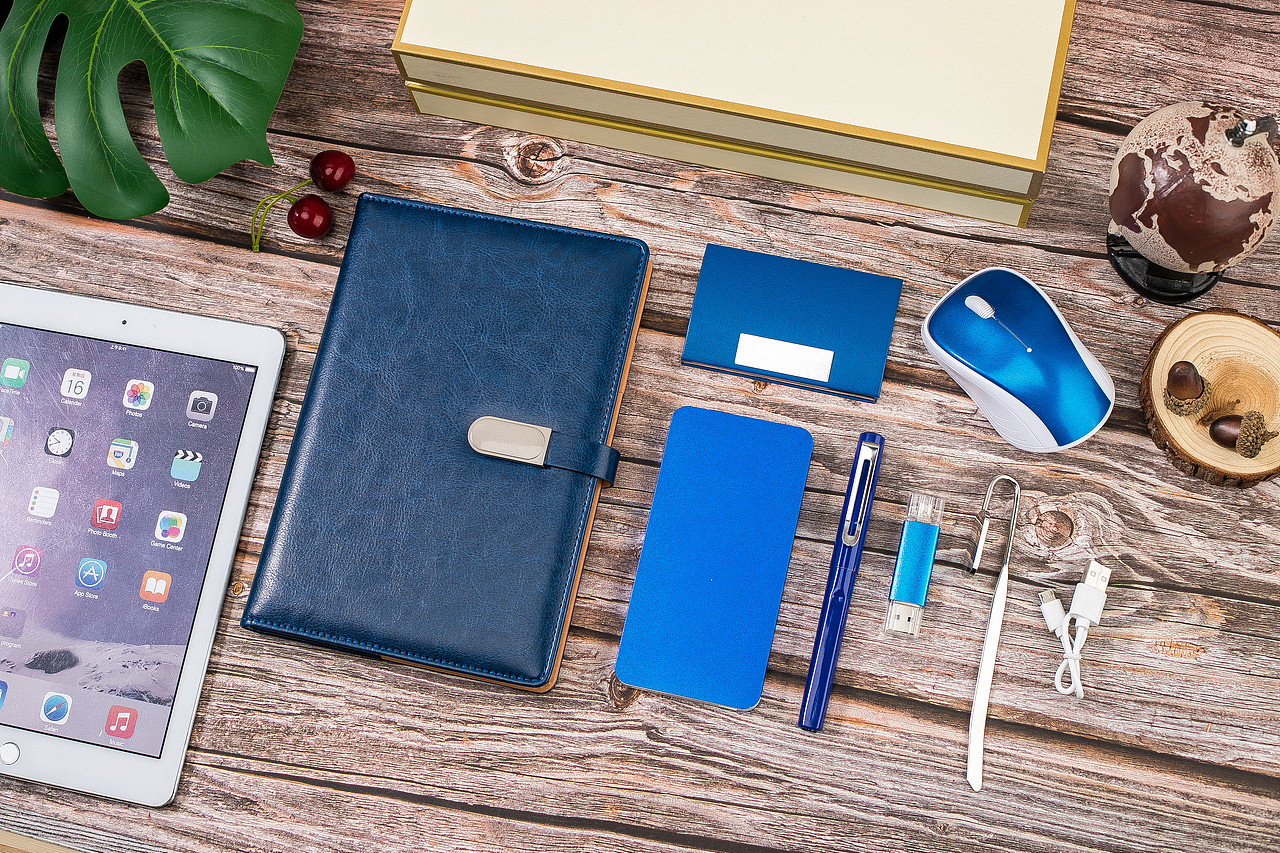 温控保温杯记事本套装-蓝色