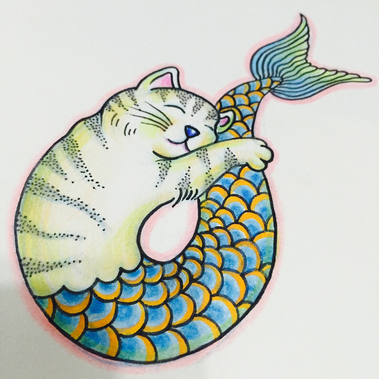 水彩画猫美人鱼和海插画图片素材_ID:330544326-Veer图库