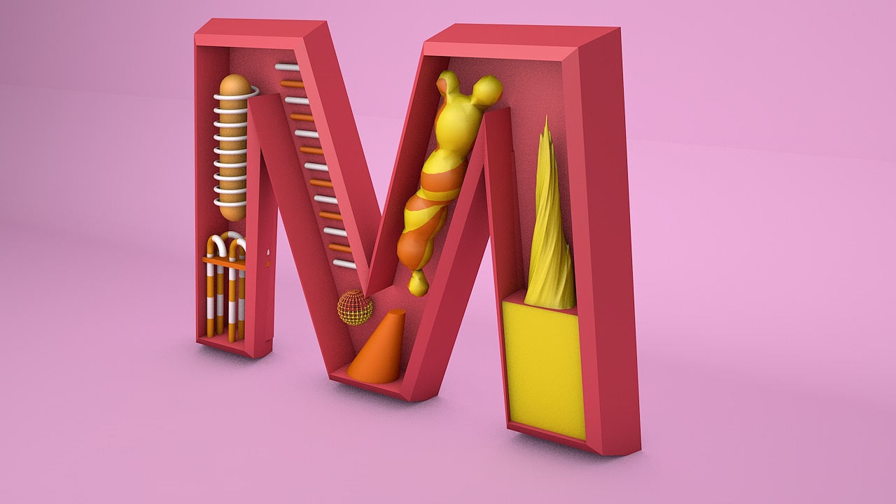 c4d建模学习实物铅笔 立体卡通字母打造