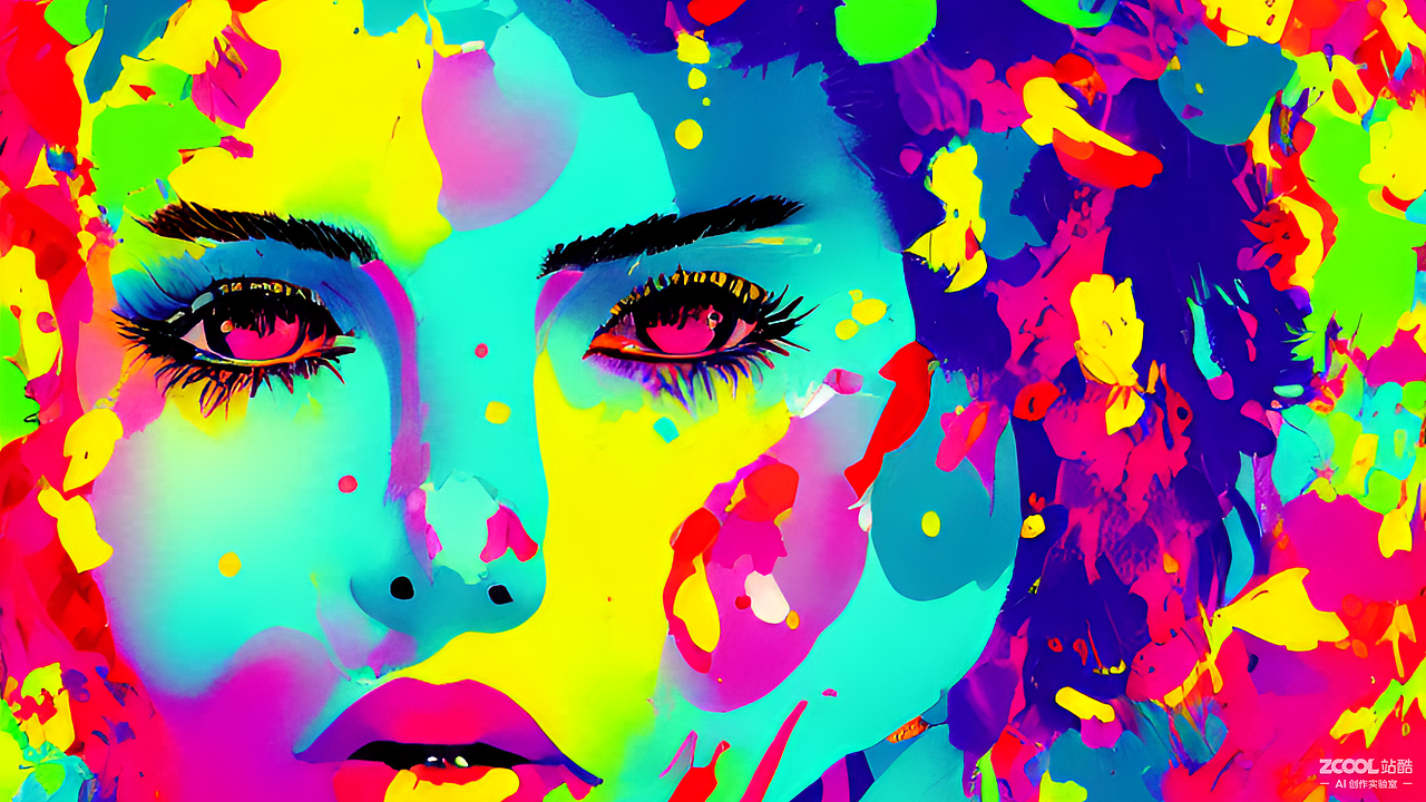 #AI创作实验室#明艳的彩色泼墨少女（图ZMzIwODIzODEy） - AI作品 - 站酷设计师Z84159395原创素材 - 站酷ZCOOL