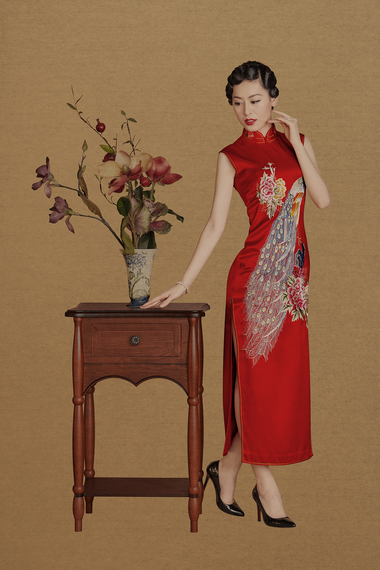 形象照产品摄影精修-跑步机服装拍摄-某品牌旗袍礼服-中国风-新文人画