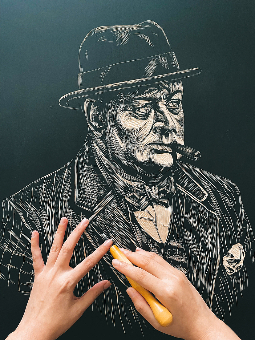 丘吉尔·木刻版画（图ZMzQzMzQ3Mjc2） - 其他手工艺 - 站酷设计师南山晓原创素材 - 站酷ZCOOL