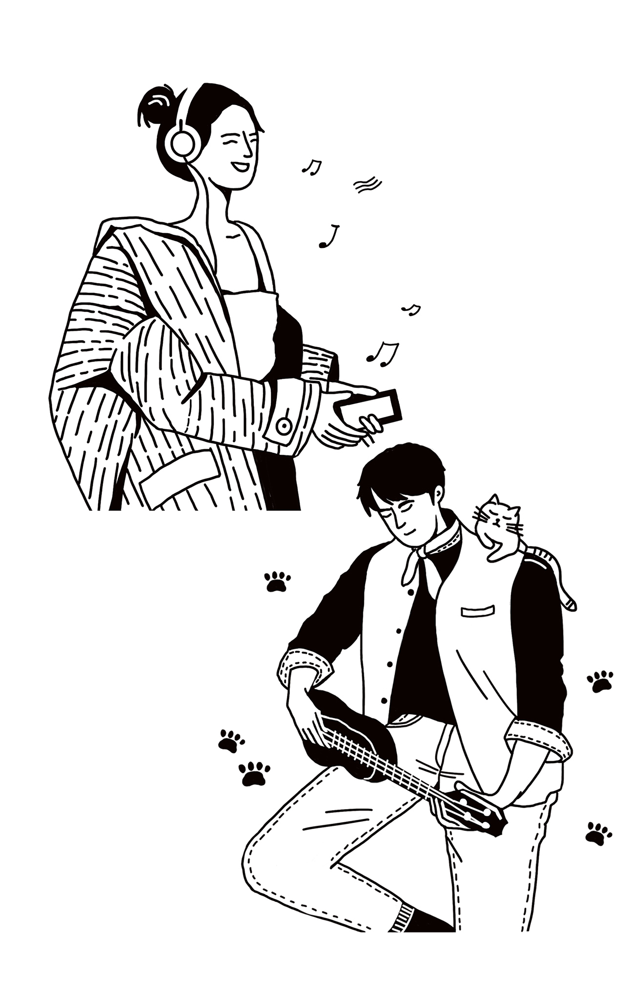 黑白简约线条插画 男孩女孩头像