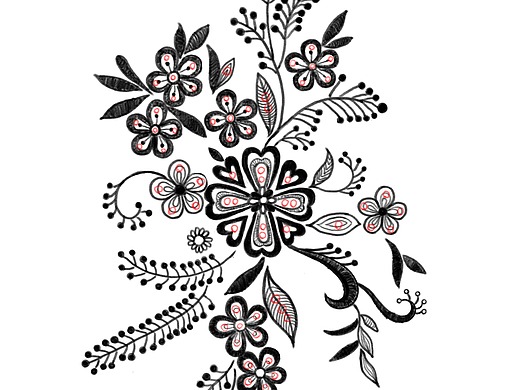 花朵线型白描图服装高定蕾丝礼服花型图服装图案设计