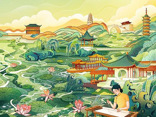 中国地理环游《跟着诗词去旅行》封面插画