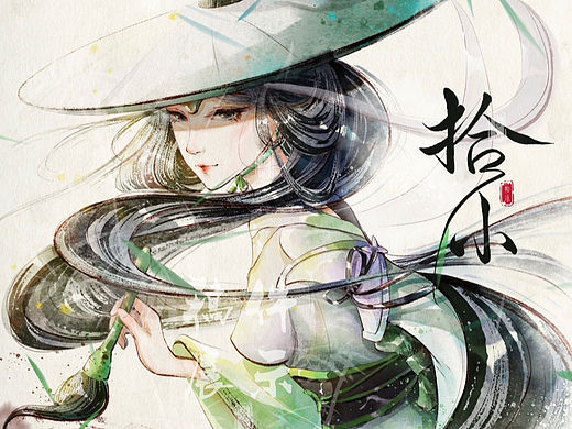 古风水彩半身插画